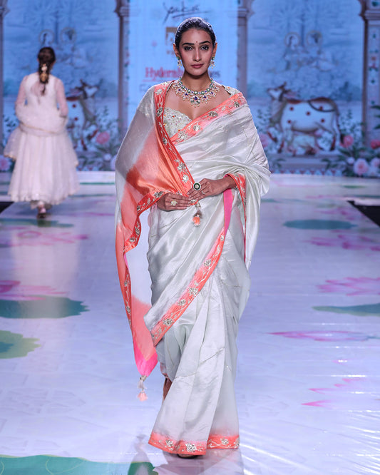 Pastel duck egg blue & Orange ombre Saree