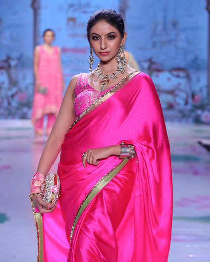 Hot Pink Satin Crape saree