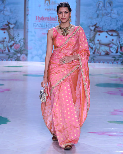 Peach polka dots saree