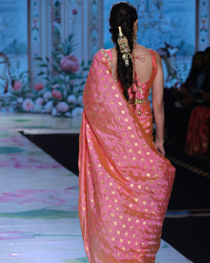 Peach polka dots saree