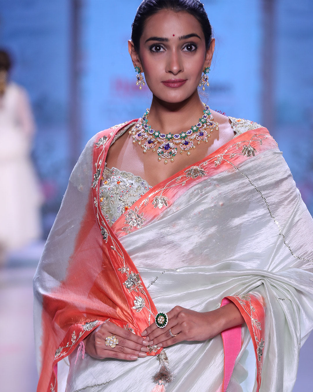 Pastel duck egg blue & Orange ombre Saree