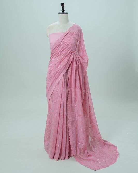 Elegant Pink Sequin Saree