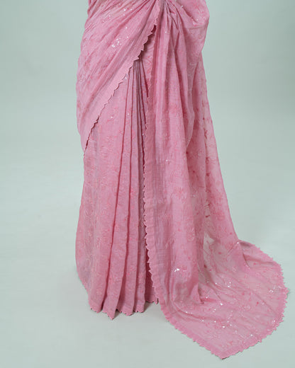 Elegant Pink Sequin Saree