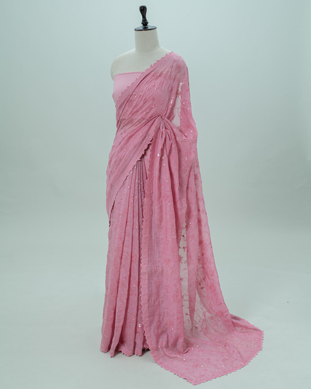 Elegant Pink Sequin Saree