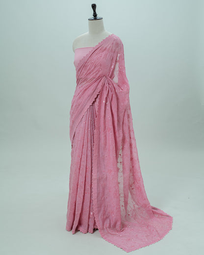 Elegant Pink Sequin Saree