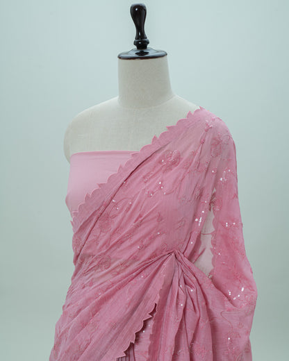 Elegant Pink Sequin Saree