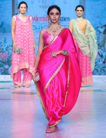 Hot Pink Satin Crape Saree