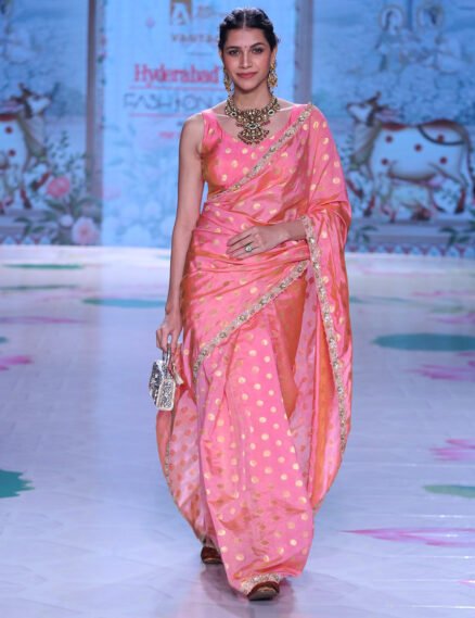 Peach Polka Dots Saree