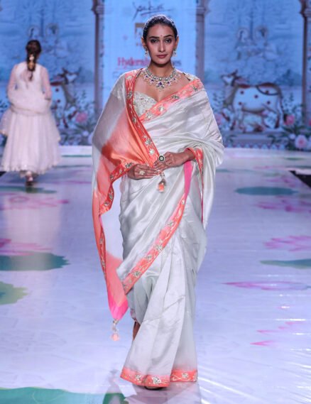 Pastel Duck Egg Blue & Orange Ombre Saree