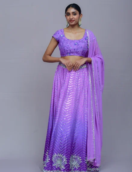 Ombre Sequins Lehenga with Beaded Blouse