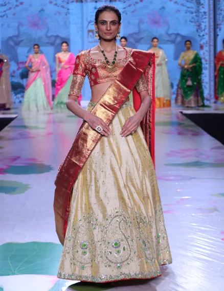Tissue Raw Silk Zardosi Lehenga with Silk Blouse & Dupatta