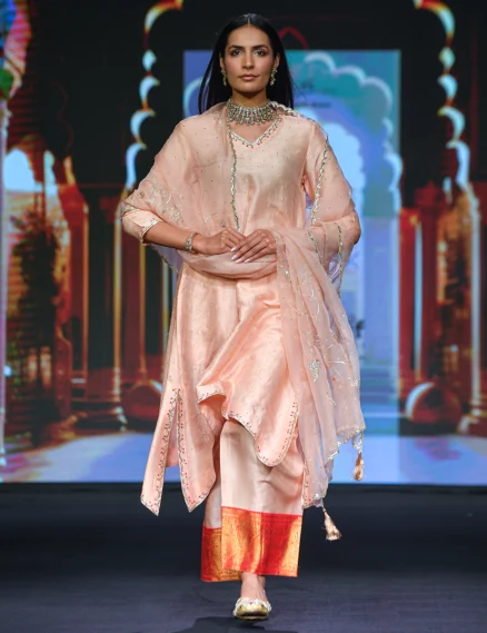 Raw Silk Kurta Set with Zardosi & Organza Dupatta