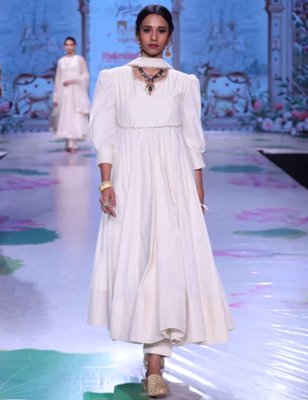 Pure Cotton Anarkali Set with Sequins & Mul Dupatta