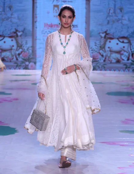 Layered Chanderi Anarkali Set with Kora & Organza Dupatta